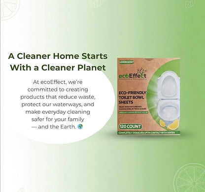 ecoEffect™ Toilet Bowl Cleaner Sheets | 120 Cleans | Natural | Quick Dissolve | Deodorizing Citrus Scent | Biodegradable | Septic Safe | Eco-Friendly | NO PLASTIC