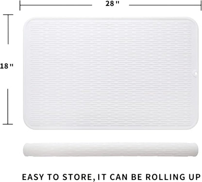MicoYang Silicone Dish Drying Mat for Multiple Usage,Easy clean,Eco-friendly,Heat-resistant Silicone Mat for Kitchen Counter or Sink,Refrigerator or Drawer Liner White 3XL 28 inches x 18 inches