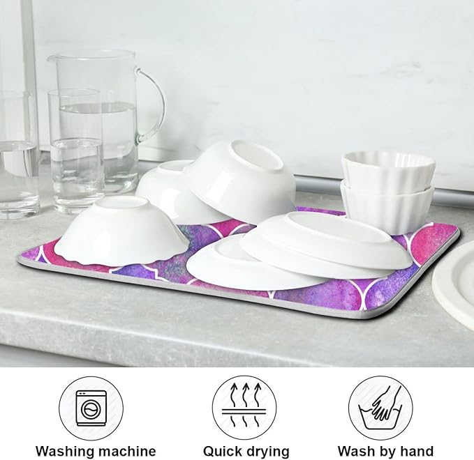 senya Super Absorbent Dish Drying Mat, Microfiber Fast-Drying Dish Mat, 24' x 18', Kitchen Dish Drying Pad, Vintage Decorative Moroccan, 18x24in, (g295080331p523c558s1114)