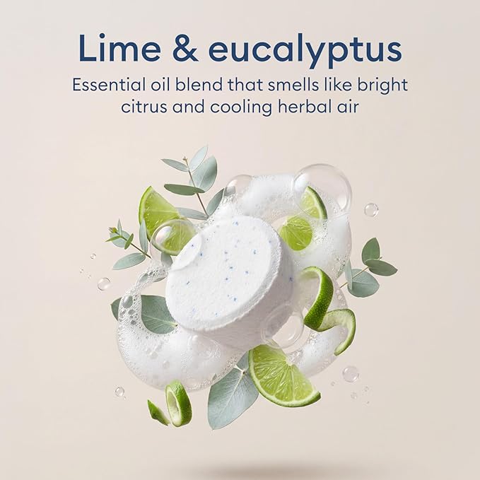 Vove Probiotic Toilet Bowl Cleaner Tablets, 12 Count - Lime & Eucalyptus, Citric Acid + Oxygen Bleach Fizzing Formula, Dissolves Hard Water Stains & Limescale, Plant-Based, Septic Safe, Plastic-Free