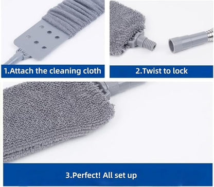 Retractable Gap Dust Cleaner with 30-100 Feet Extendable Long Handle and 2 Microfiber Dusting Cloths, Cleaning Duster for Under Appliance Refrigerator Furniture Sofa Bed (Gray)