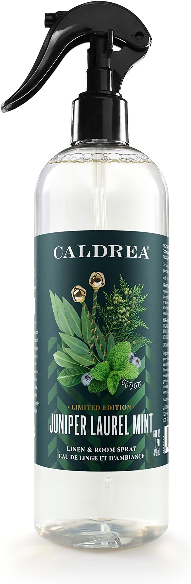 Caldrea Linen and Room Spray Air Freshener, Made with Essential Oils, Plant Derived Ingredients, Juniper Laurel Mint Scent, 16 oz