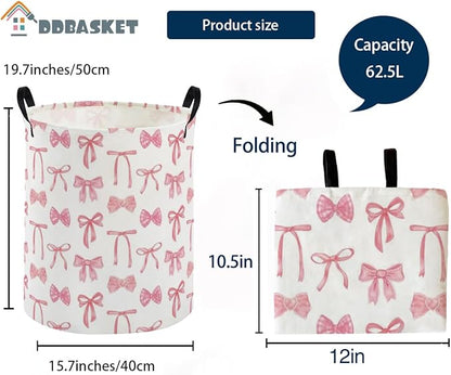 Kids Laundry Basket Animal Hamper for Nursery Pink Hamper Cute Kids Storage Bin Organizer Room Decor for Home(Bowknot)