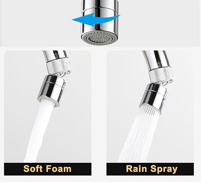 Faucet Aerator 360° Swivel Kitchen Sink Aerator, Dual-function 2-Flow Female 55/64 in-27UNS Chrome Solid Brass Faucet Sprayer Attachment with 15/16 in Male Threaded Adapter for Bathroom Sink Filter