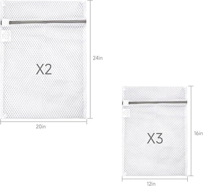 GOGOODA Mesh Laundry Bags for Delicates, 5 Set(3 Medium, 2 XL Large) Honeycomb Mesh Lingerie Wash Bags, with Zipper Closure for Bras, Underwear, Baby Clothes