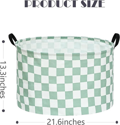 MAIZMZ Sage Checkered Storage Basket Extra Large 80L Kids Hamper Baby Laundry Basket Waterproof Toys Car Organizer Collapsible Canvas for Home/Dorm/Pet/Office/Closet/Shelf/Gift Baskets