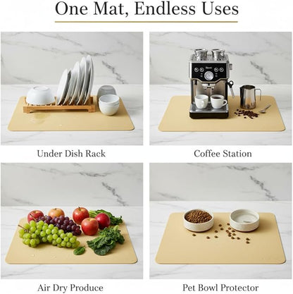 Dish Drying Mat Super Absorbent – 16" x 18" Coffee Mat for Countertops – Non-Slip Drying Mat for Kitchen Counter – Easy to Clean Water Absorbent Mat – Large Dish Drying Mats (Butter Yellow)