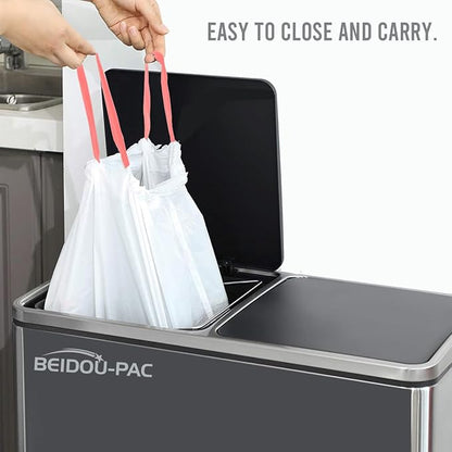 BEIDOU-PAC Trash Bags 8-10 Gallon Drawstring, 120 Count, Multifold Roll Garbage Bags, Large Kitchen Trash Bags, Odorless & Heavy Duty White Plastic Food Scrap Bags for Bathroom Bedroom Office Waste