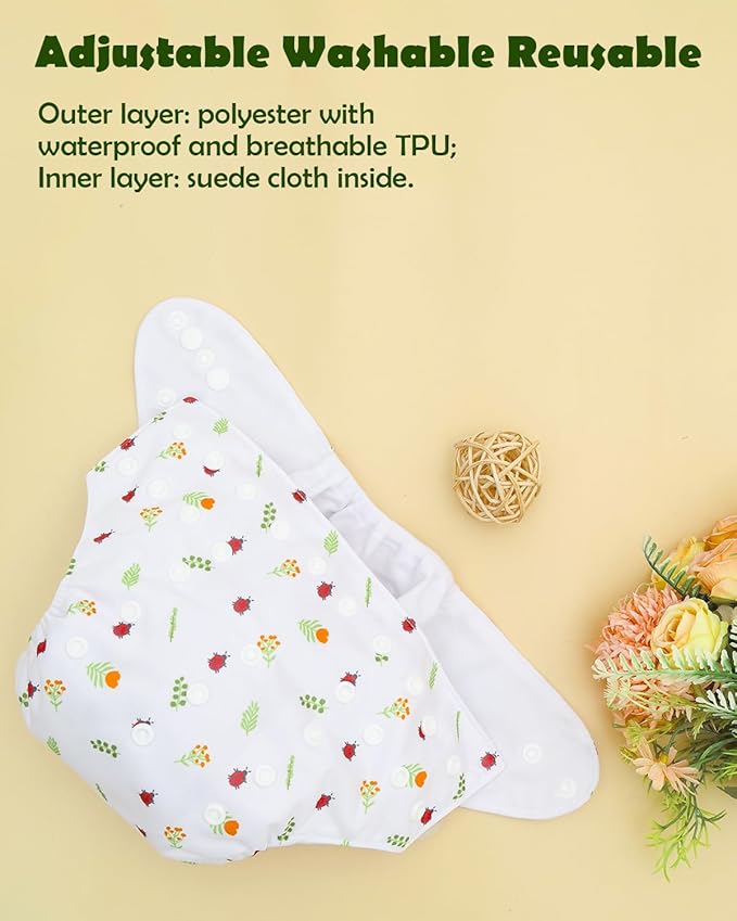 ALVABABY Baby Cloth Diapers 6 Pack with 12 Inserts Cloth Diaper Covers Adjustable Washable Reusable for Baby Girls and Boys