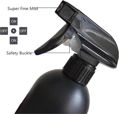 Plastic Spray Bottle for Hair, Plant Mister, and Cleaning - 500ml/17OZ Black Pack of 4