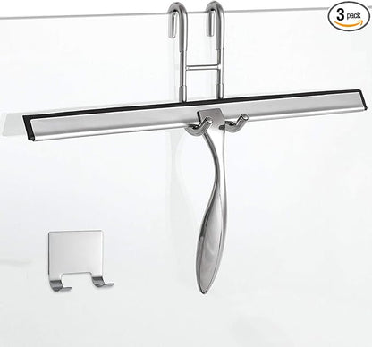 Simtive 14-Inch Shower Squeegee Set, Includes Shower Door Hook and Adhesive Hook, Squeegee for Shower Doors, Mirror and Window, Silver