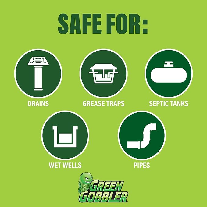 Green Gobbler Enzyme Drain Cleaner | Controls Foul Odors & Breaks Down Grease, Paper, Fat & Oil in Sewer Lines, Septic Tanks & Grease Traps | 1 Gallon