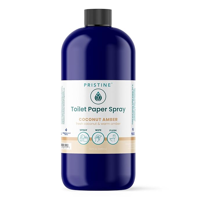 PRISTINE Toilet Paper Spray- As Seen on Shark Tank, More Natural Personal Cleansing Wipes & Flushable Wet Wipes Alternative, Spray Toilet Paper to Create Flushable Wipe, Coconut Amber, 32 fl oz Refill