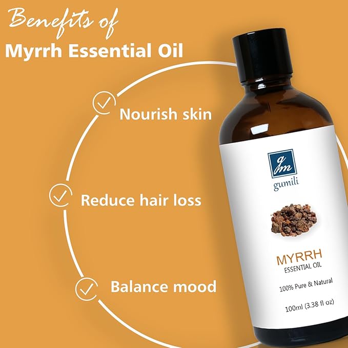 GM Gumili Myrrh Essential Oil, 100% Pure Myrrh Oil for Skin Care, Home Oil Diffuser, Homemade Recipes - 100ml