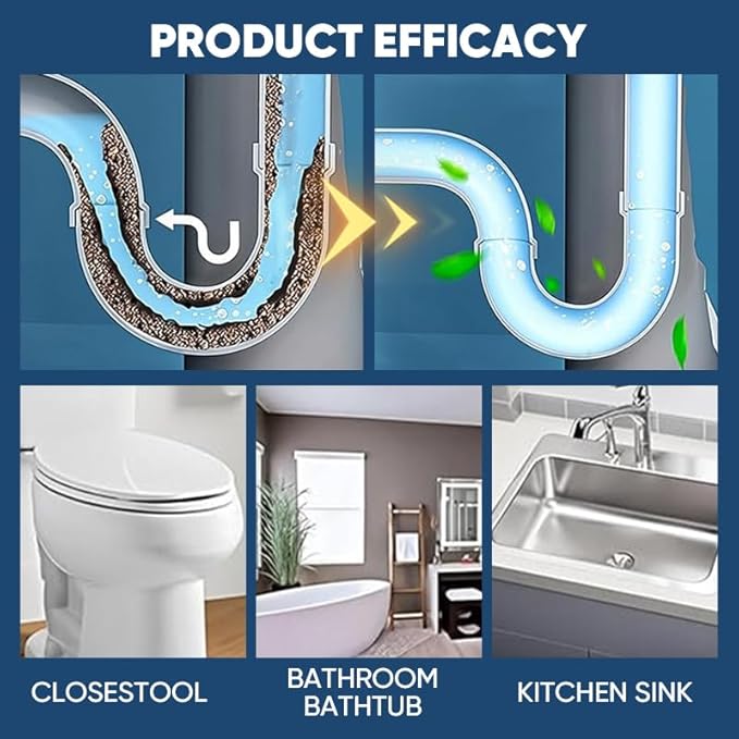 Saker Powerful Sink and Drain Cleaner Powder | Rapid-Foam Fast-Acting Pipe Declogger for Kitchen, Bathroom, Toilet & Shower Drains (5 PCS)