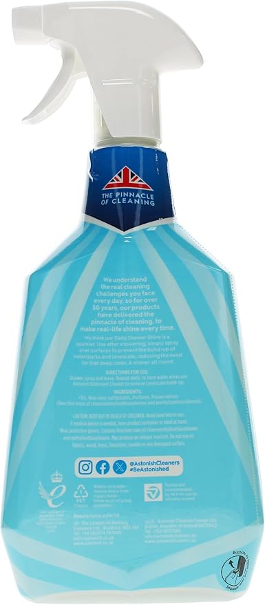 Astonish Daily Shower Shine White Lilies Cleaning Spray - No Scrub After Shower Spray Foam Prevents Watermarks & Limescale Buildup - Vegan Cruelty-Free Household Cleaning Products, 750ml Spray Bottle