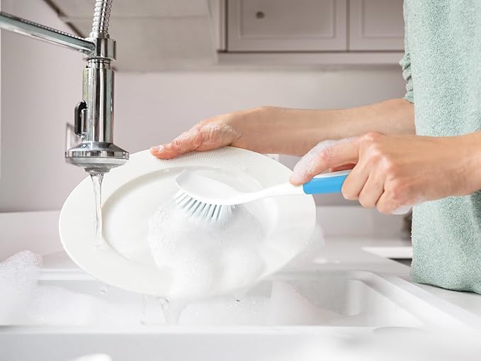 Dish Brush with Handle, Firm Bristles Dish Scrubber for Pots, Pans & Sink Cleaning, 4 Pack