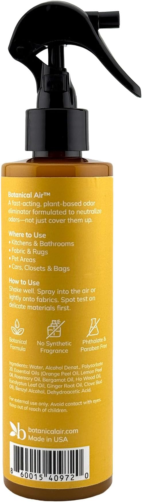 Plant-Based Odor Eliminator Spray – Natural Essential Oil Air Freshener for Home, Bathroom, Fabrics & Pet Areas – 8 oz (Citrus Veil)