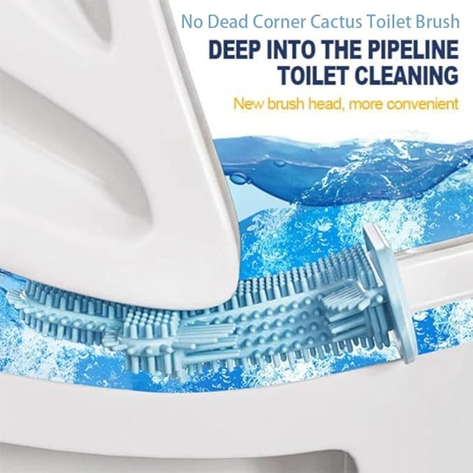 No Dead Corner Cactus Toilet Brush Silicone Toilet Brush and Holder Set Flexible Toilet Brushes for Bathroom Toilet Bowl Cleaner Brush with Base Long-Handled Toilet Brush for Deep Cleaning (White)