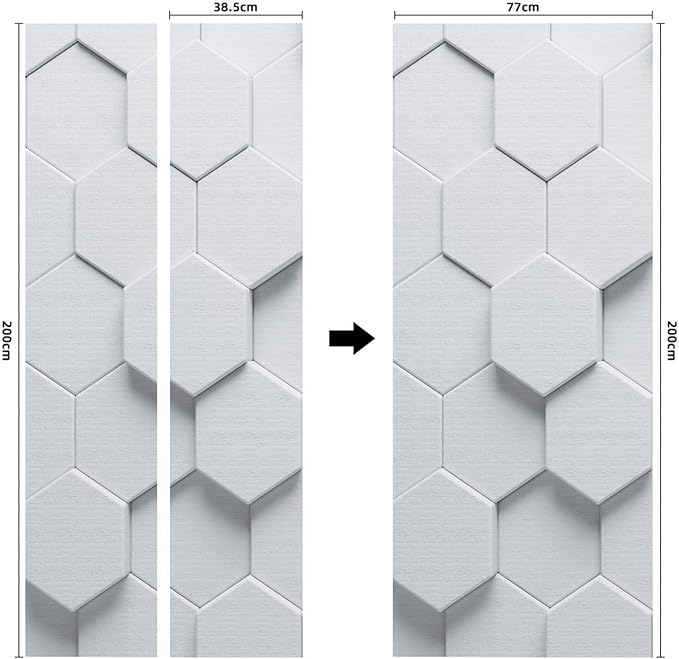 A.Monamour 3D Door Stickers for Interior Doors White Hexagon Geometric Pattern Vinyl Waterproof Self Adhesive Door Mural Decals for Bedroom Office Bathroom 77x200cm