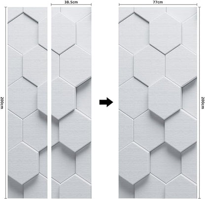 A.Monamour 3D Door Stickers for Interior Doors White Hexagon Geometric Pattern Vinyl Waterproof Self Adhesive Door Mural Decals for Bedroom Office Bathroom 77x200cm