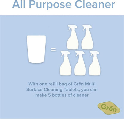 Gren Multi Surface Cleaner, all purpose cleaner refill Tablets, animal friendly cleaning products, all purpose cleaner concentrate, kitchen degreaser cleaner, non toxic cleaning spray, 5 Count