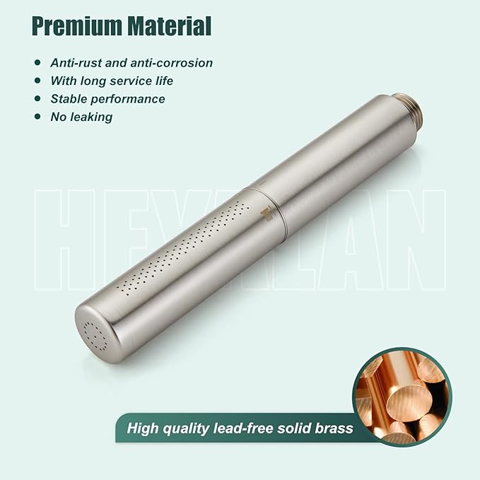 Heyalan Brass 2 in1 Function Handheld Spray Hand Shower High Pressure Handheld Sprinklert Shower Wand with Shower Hose and Adjustable Hand Shower Holder, Brushed Nickel