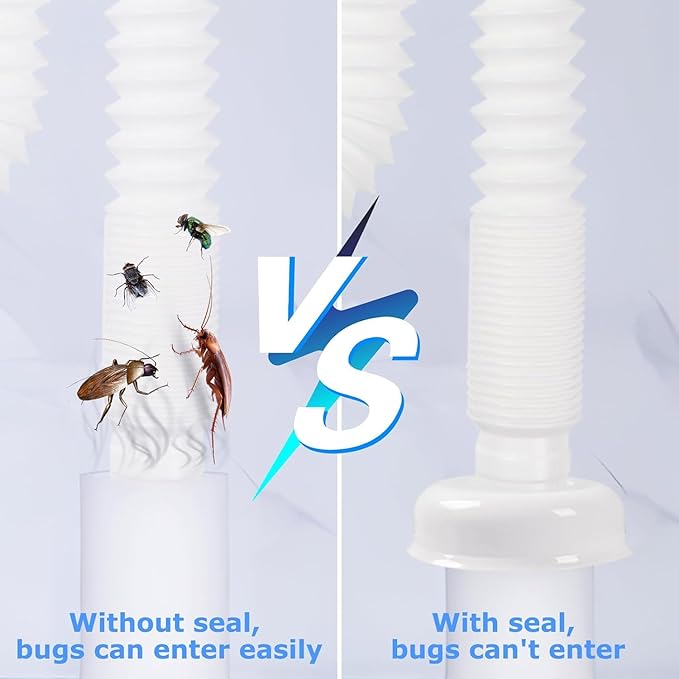 Bathroom Sink Drain Kit, Flexible P-Trap Sink Drain Pipe with Pop Up Stopper, Bathroom Sink Pipe Replacement Kit for 1-1/4'' & 1-1/2'' Holes, Anti-Clogging Stopper (White)