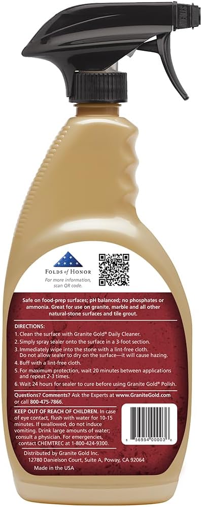 Granite Gold Water-Based Sealer Spray Protection for Granite, Marble, Travertine, Natural Stone Countertops, 24 Fluid Ounces, 1-Pack