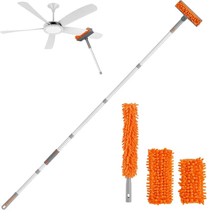 Ceiling Fan Cleaner Dusters with 72'' Extension Pole, Reusable Microfiber Pads High Ceiling Fan Blade Cleaning Tool for Baseboards, Blinds, Cobwebs