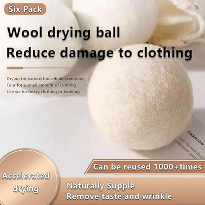 6 Pack Felt Dryer Balls – Wool Dryer Balls for Reducing Drying Time, Eliminating Static & Wrinkles, Removing Lint, Pet Hair, Odors – Reusable Cat Toy Included (Non-Food Use)