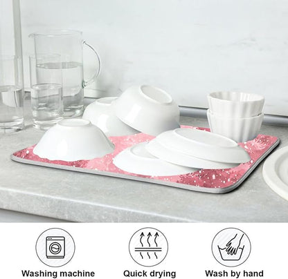 Christmas Forest with Snow Falling Santa Dish Drying Mat for Kitchen Counter Super Absorbent Drying Mat 18x24 inch Large Dish Drying Matts for Countertop Protector Dishes Pad