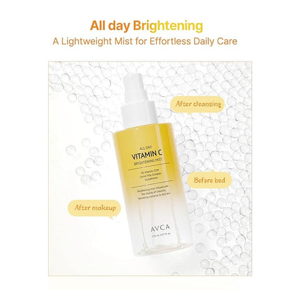 AVCA All Day Vitamin C Brightening Face Mist – Hydrating & Revitalizing Facial Spray with Glutathione & Vitamin Complex, Korean Skincare for Radiant Soothing Glow, 5.07 fl oz