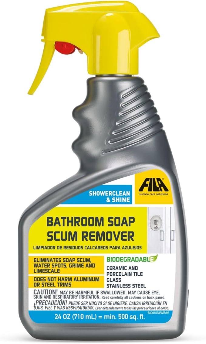 FILA Surface Care solutions, SHOWERCLEAN & SHINE FOAM, Bathroom Foam Cleaner, Removes Limescale, Soap Scum and Water Stains, Cleans and Deodorizes, Safe on Steel, Glass and Ceramic, 24 Oz