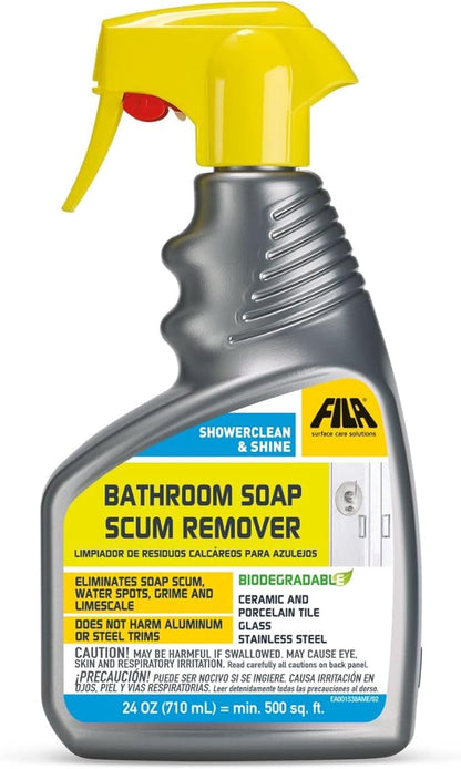 FILA Surface Care solutions, SHOWERCLEAN & SHINE FOAM, Bathroom Foam Cleaner, Removes Limescale, Soap Scum and Water Stains, Cleans and Deodorizes, Safe on Steel, Glass and Ceramic, 24 Oz