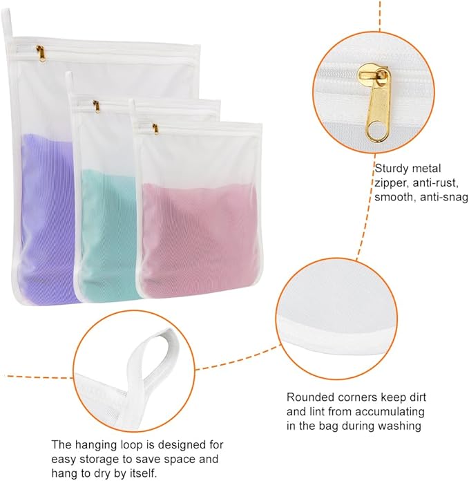 Muka 3 Pcs Mesh Laundry Bag for Delicates, with Metal Zipper, with Hanging Loop-S