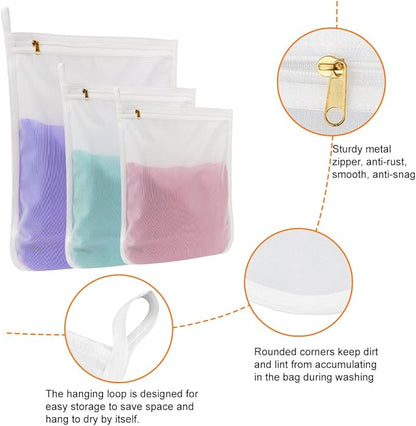 Muka 3 Pcs Mesh Laundry Bag for Delicates, with Metal Zipper, with Hanging Loop-L