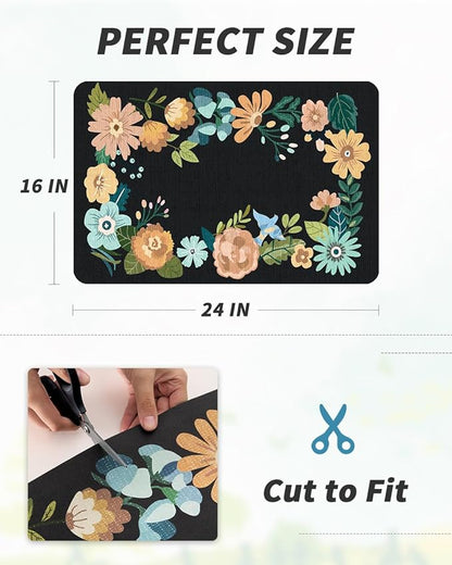 AMOAMI Coffee Mat Hide Stain Rubber Backed Absorbent Dish Drying Mat for Kitchen Counter - Bar Accessories Fit Under Coffee Maker, Espresso Machine, Dish Rack - Floral Black 16x24