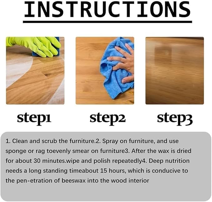 Natural Beeswax Spray, Beeswax Furniture Polish, Multipurpose Wood Floor Cleaner and Polish for Furniture, Floor, Tables 120ML
