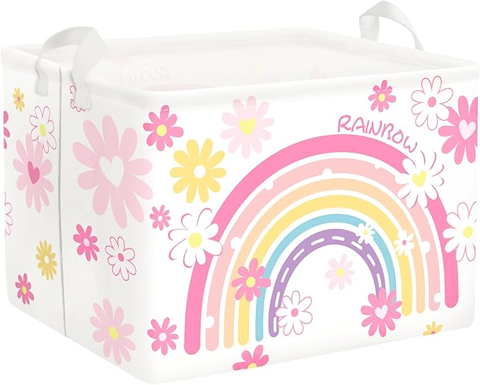 Clastyle Rainbow Baby Laundry Hamper Cloud Kid Storage Basket Women Girl Gift Toy Box Collapsible Clothes Organizer Nursery Bin for Bedroom,Daisy,40 * 30 * 30 cm