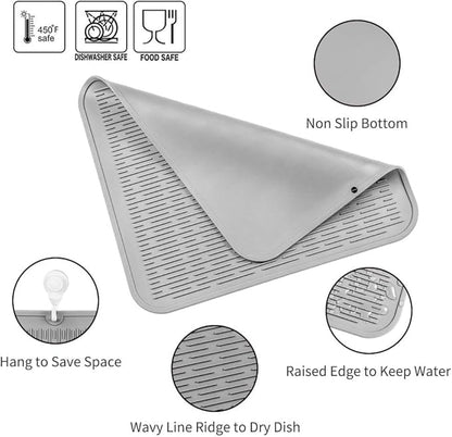 MicoYang Silicone Dish Drying Mat for Multiple Usage,Easy clean,Eco-friendly,Heat-resistant Silicone Mat for Kitchen Counter or Sink,Refrigerator or Drawer Liner Grey 2XL 24 inches x 18 inches