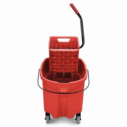 Rubbermaid Commercial Products WaveBrake 35 QT Side-Press Mop Bucket and Wringer Combo on Wheels Red for Heavy-Duty Floor Cleaning