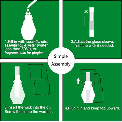 2-Set Blank Plug-in Air Freshener Polarized Wall Plug Oil Diffuser for DIY Characteristic Home Scent from Natural Essential Oil, EO+Water, Fragrance Refill (Warmer + Glass + Wick)