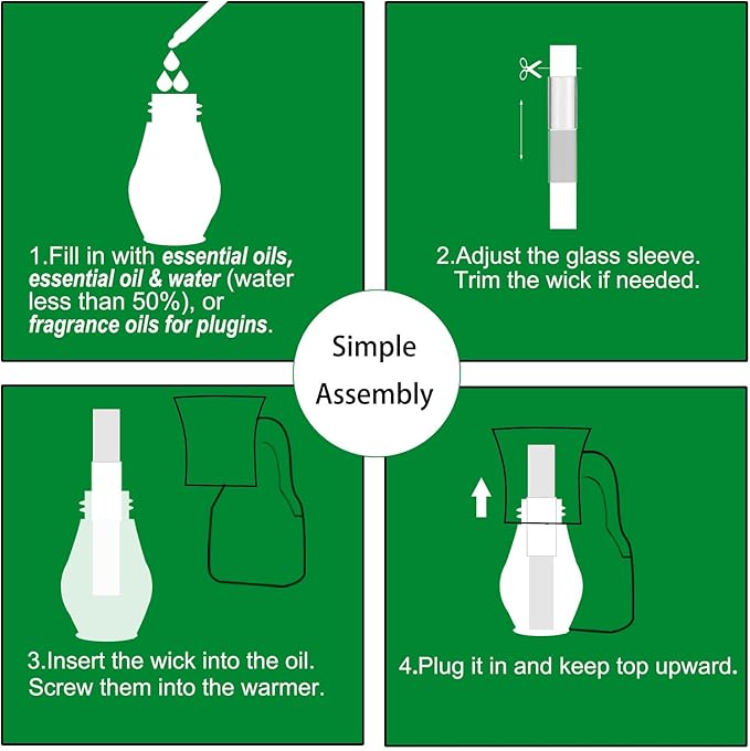 1 Pack Blank Plug-in Essential Oil Diffuser for DIY Characteristic Air Freshener from Natural Undiluted Essential Oil, EO+Water, Fragrance Refill for Plugins (1 Polarized Plug+1 Glass+1 Wick)