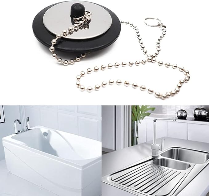 Rubber Tub Stopper With Chain Sink Strainer & Stopper Kitchen Barthroom Sink Drain Plug 1Pack Steel Garbage Disposal Plug