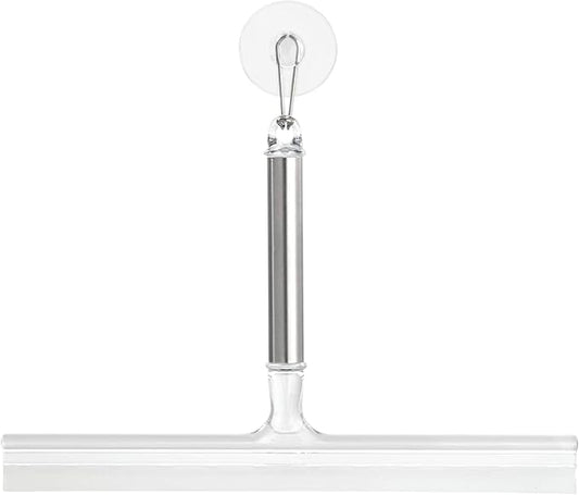 iDesign Forma Brushed Stainless Steel Squeegee with Suction Storage Hook - 12" x 8"