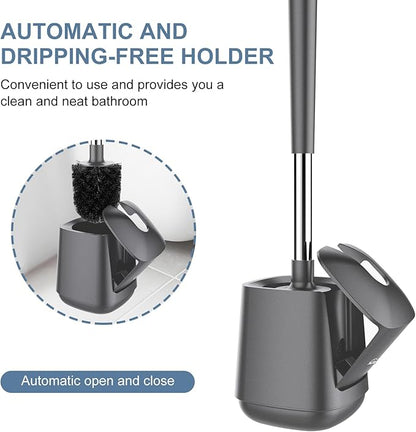 SetSail Toilet Brush and Holder 2 Pack, Self Closing Lid Toilet Bowl Brushes Holder and Extra Long Handle Ventilated Toilet Brush Set for Bathroom Cleaning, Nylon Bristles, Grey