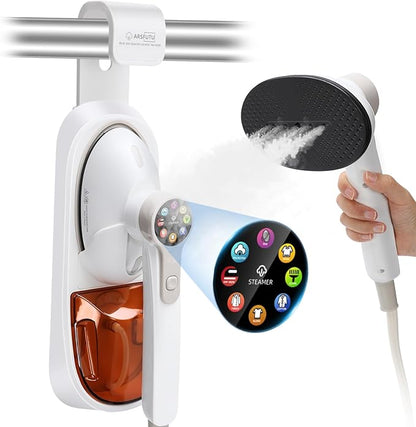 2-in-1 Handheld Steamer for Clothes & lron, 1450W Portable Garment Steamer with Smart LCD Display, 400ml Large Tank,8 Steam Levels, 90° Rotating Head, Fast Heat & Auto-Off for Home/Travel