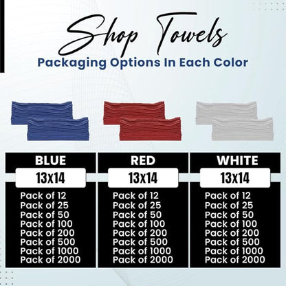 Shop Towels (White, 18 Rolls of 12 Pieces) Bulk Cleaning Towel in Bag, Mechanic Cotton Wipes for Car Maintenance, Auto Mechanics & Garage, Wipe Grease & Oil, Machine Wash & Reusable
