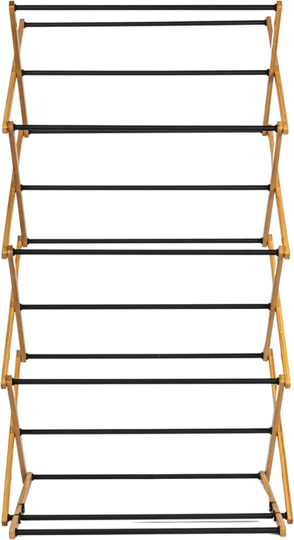 Household Essentials Bamboo Adjustable Folding Clothes Drying Rack, Upscale Laundry Rack with 16 Coated Metal Dowels, Black